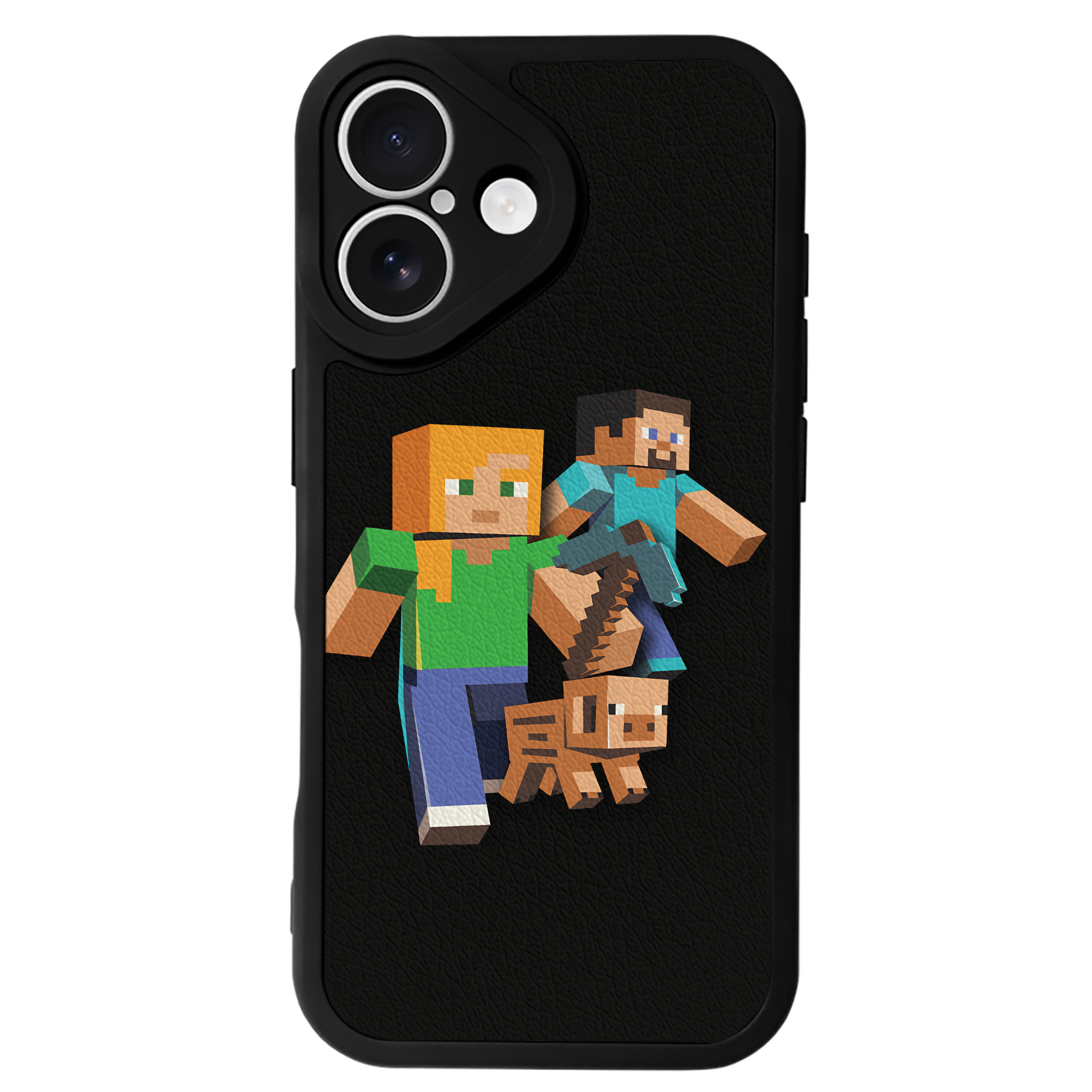 （画像用） マインクラフト ブロックの世界 Minecraft MC Block world 【iPhone 16シリーズ対応】シリコンスマホケース（レザー調） 材質：シリコン